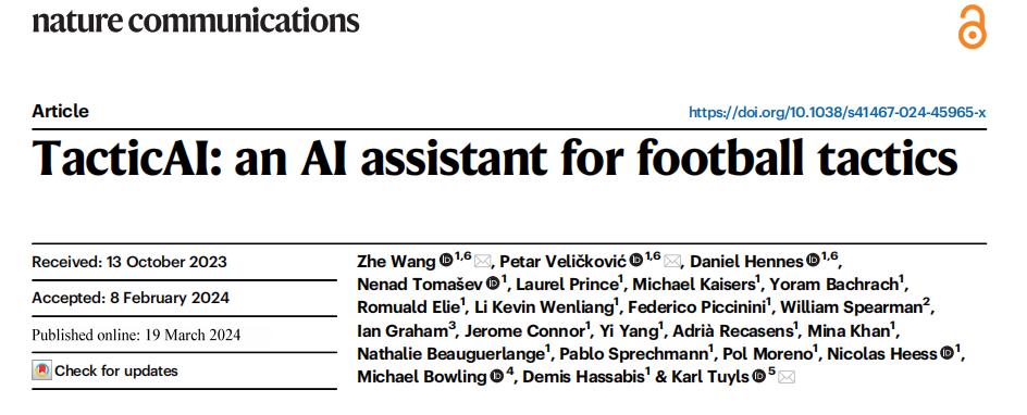 刚刚，DeepMind推出“AI足球助教”：画战术胜过人类教练，其他运动也能行，登上Nature子刊