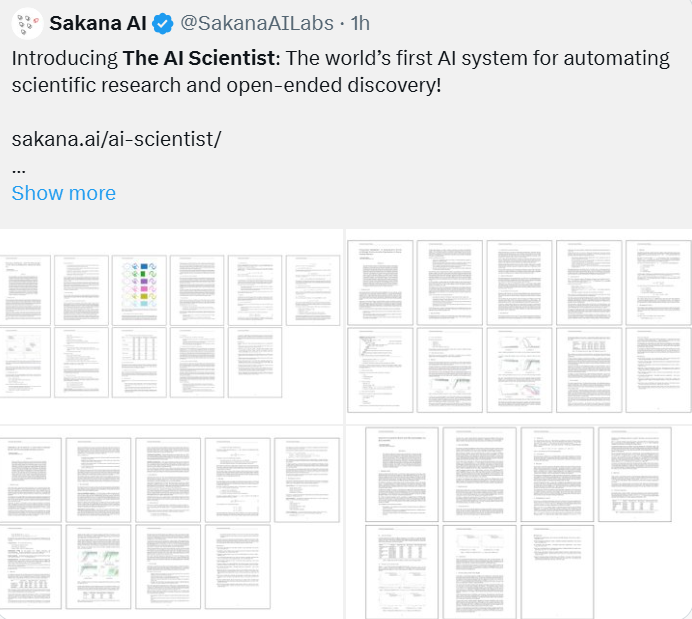 首个全自动科学发现AI系统，Transformer作者创业公司Sakana AI推出AI Scientist