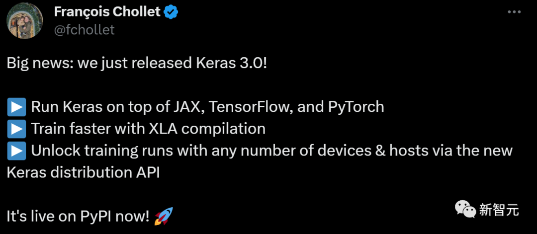 Keras 3.0一统江湖！大更新整合PyTorch、JAX，全球250万开发者在用了