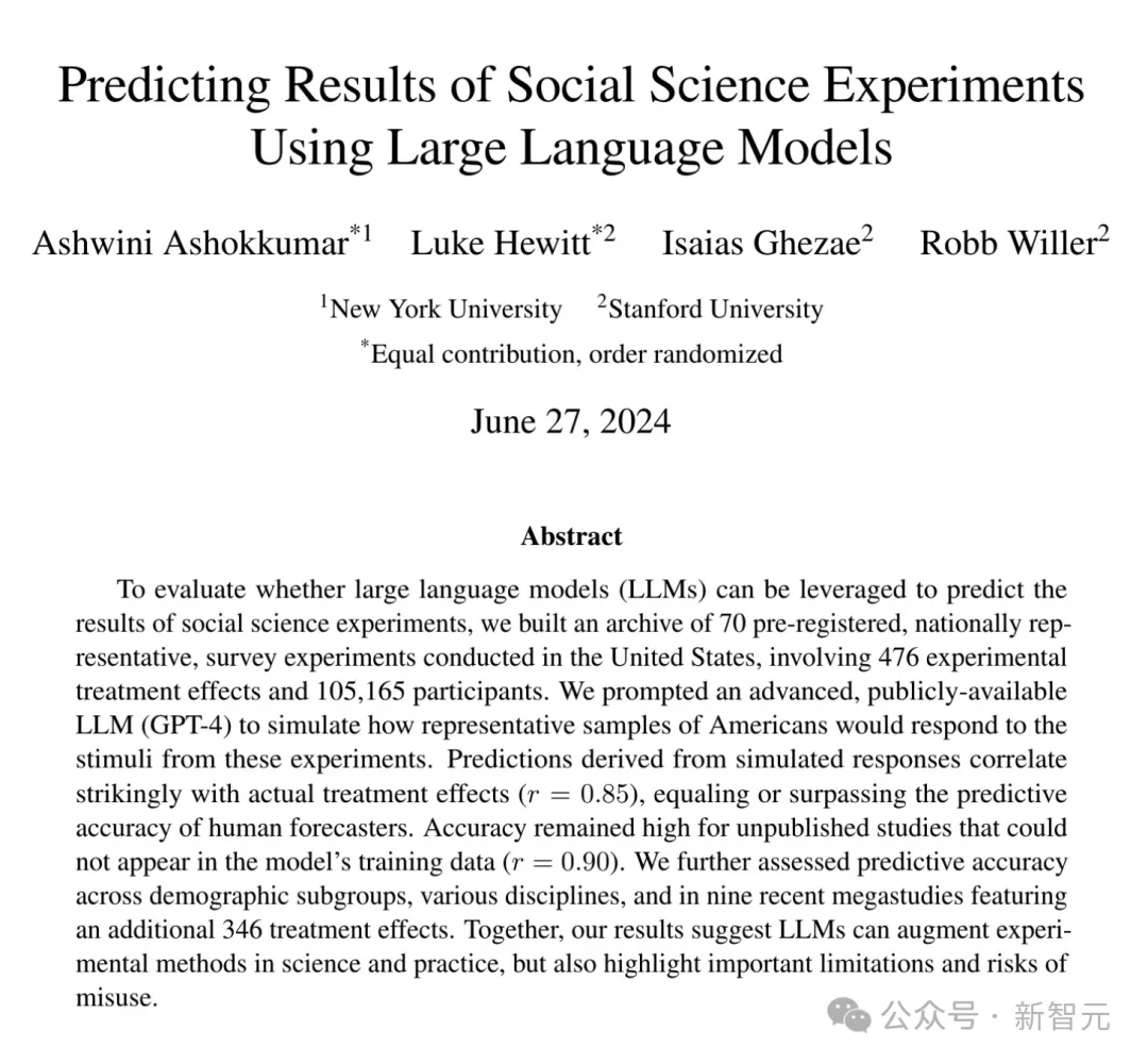 用「AI人」模拟社会学实验，居然成功了？斯坦福、NYU用GPT-4模仿人类，准确度惊人！