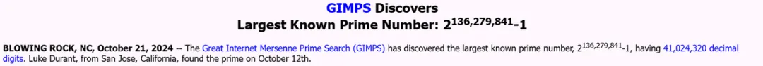 人类已知最大素数诞生：2¹³⁶²⁷⁹⁸⁴¹−1！前英伟达员工数千GPU爆肝算出，高达4100万位