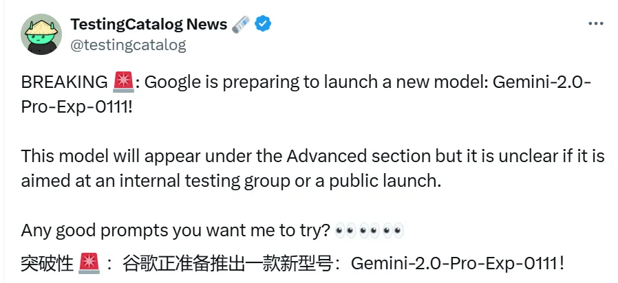 泄密！谷歌Gemini 2.0遭意外曝光！