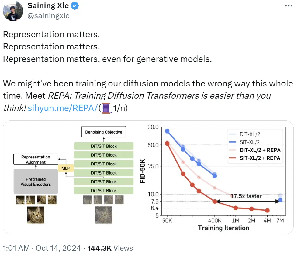 扩散模型训练方法一直错了！谢赛宁：Representation matters