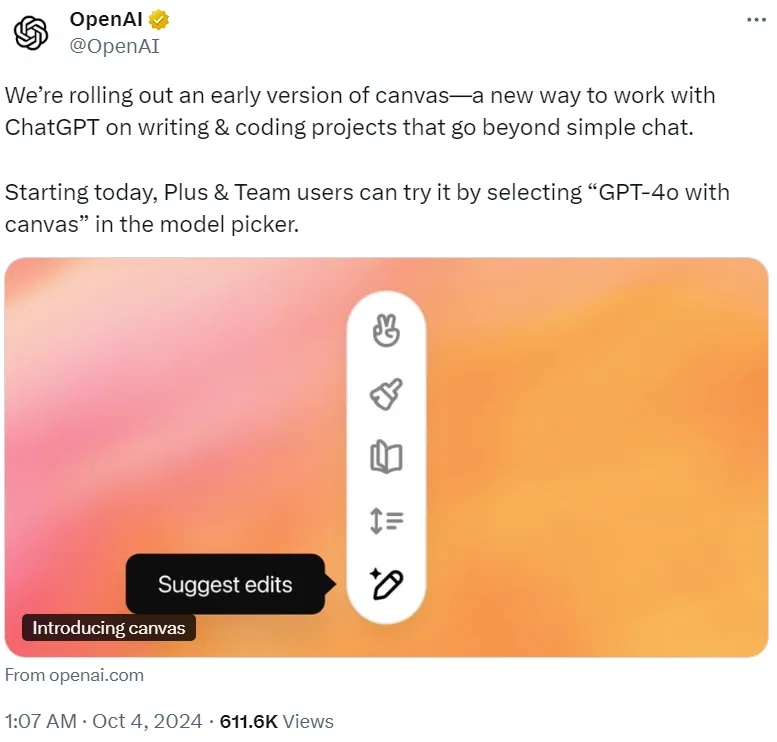 刚刚，OpenAI重磅发布交互界面canvas，让ChatGPT成为写作和编程利器