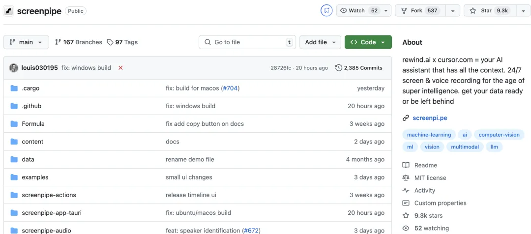 9.3K Star 全能电脑AI助手！ScreenPipe：离线版 Rewind.ai，智能记录你的电脑活动