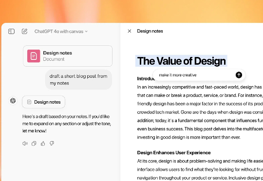 今天，ChatGPT升级为生产力工具：Canvas全量开放，人+AI协作模式启动