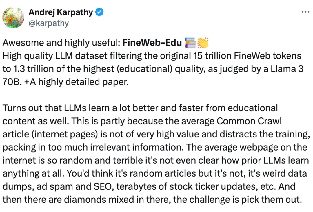 Karpathy点赞，这份报告教你如何用 LLaMa 3创建高质量网络数据集