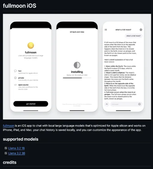Fullmoon 可以在完全断网的情况下在苹果手机上使用AI 大语言模型