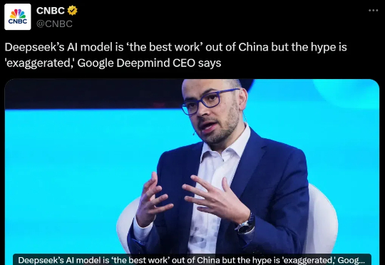 诺奖得主DeepMind CEO放话：DeepSeek是中国最好AI模型，但没任何科学进步